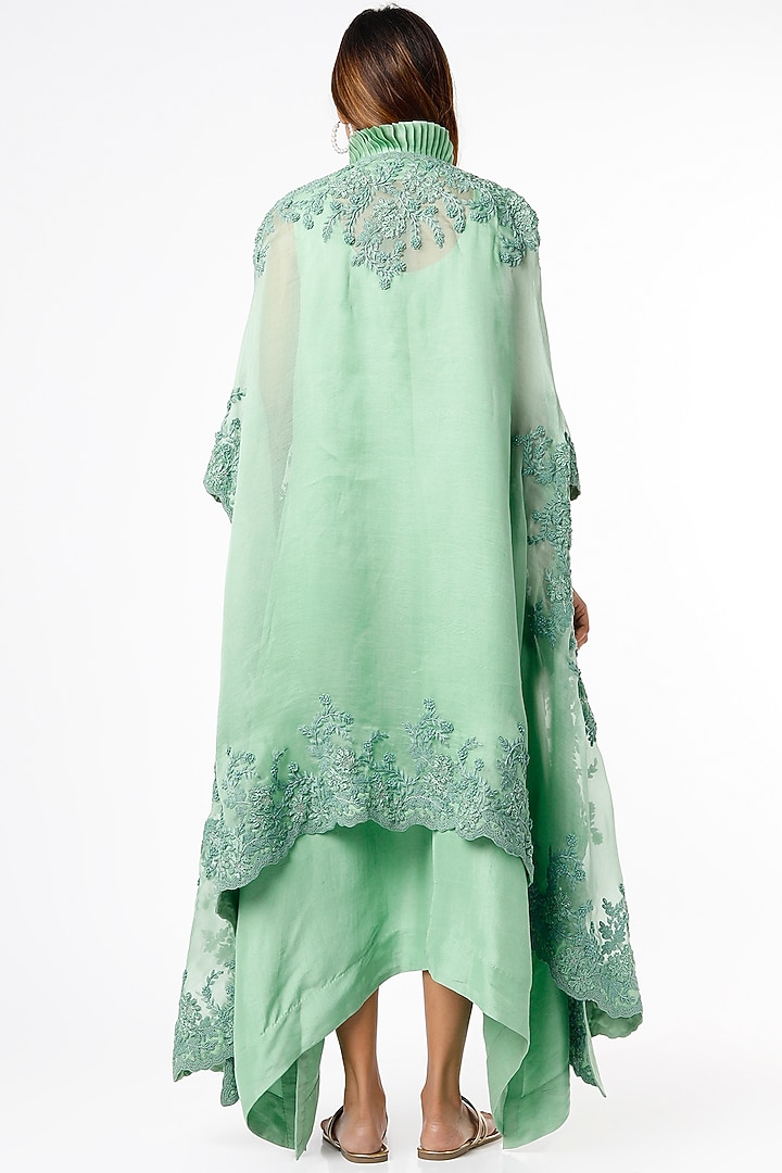Green Dupion Party Wear Dress With Butterfly Cape by Minaxi Dadoo at Pernia's Pop Up Shop