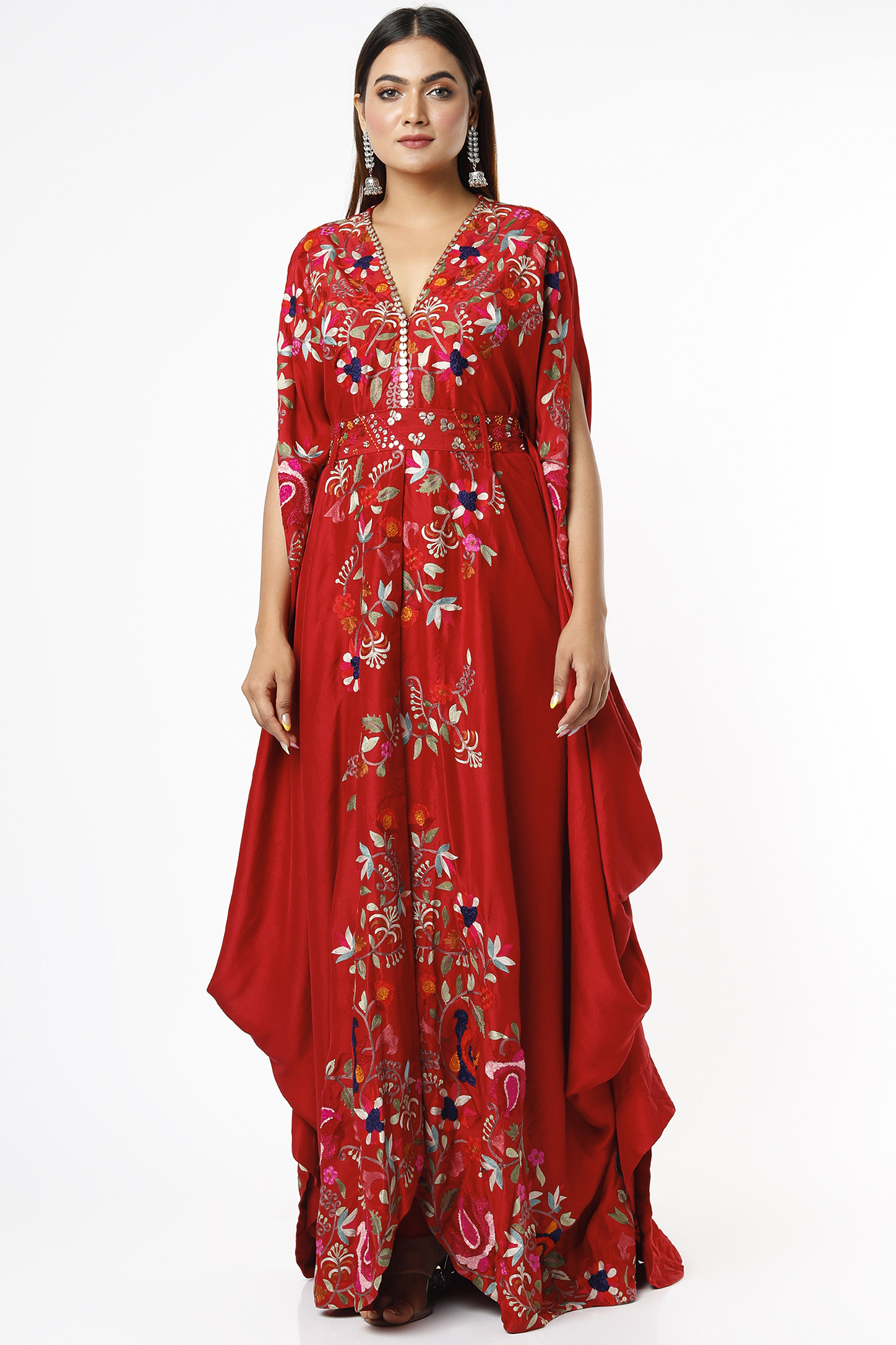 Red Dupion Kaftan Set by Minaxi Dadoo at Pernia's Pop Up Shop
