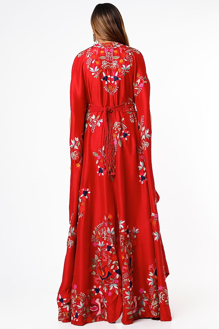 Red Dupion Kaftan Set by Minaxi Dadoo at Pernia's Pop Up Shop