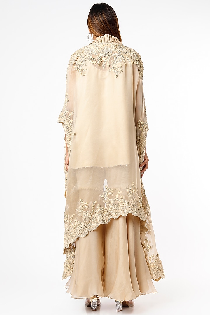 Beige Dupion Gharara Set by Minaxi Dadoo at Pernia's Pop Up Shop