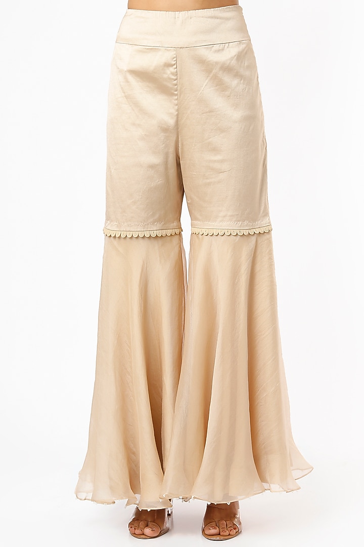 Beige Dupion Gharara Set by Minaxi Dadoo at Pernia's Pop Up Shop