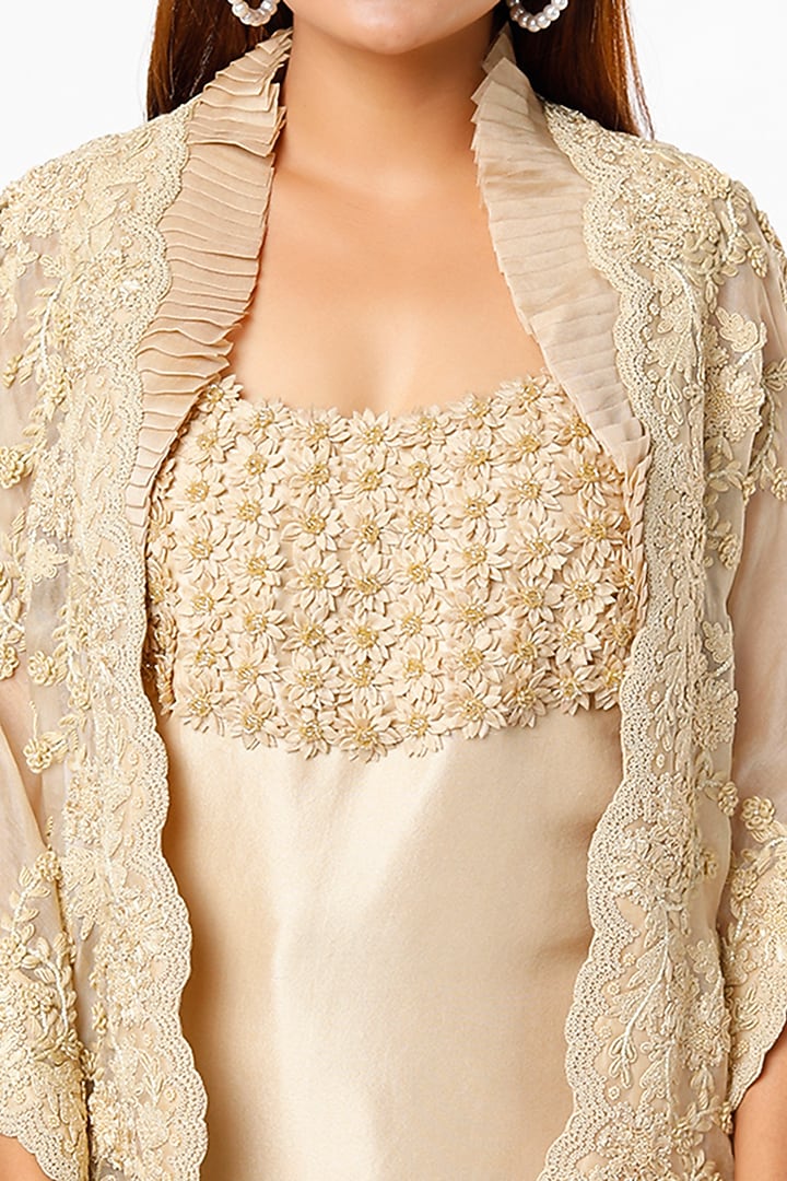 Beige Dupion Gharara Set by Minaxi Dadoo at Pernia's Pop Up Shop