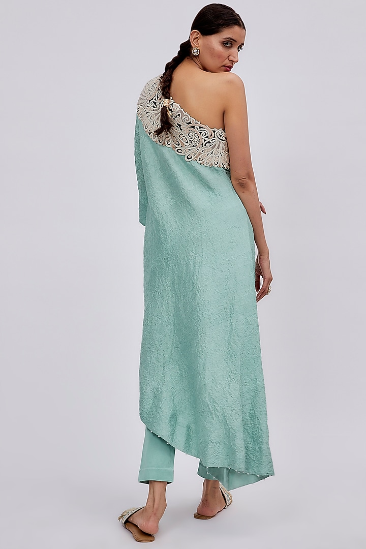 Powder Blue Dupion Embroidered Tunic Set by Minaxi Dadoo at Pernia's Pop Up Shop