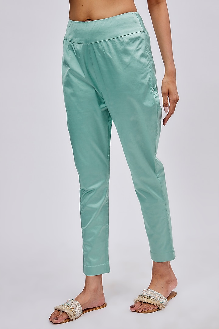 Powder Blue Dupion Embroidered Tunic Set by Minaxi Dadoo at Pernia's Pop Up Shop