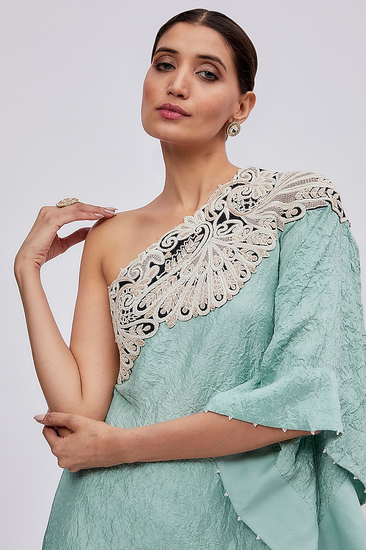 Powder Blue Dupion Embroidered Tunic Set by Minaxi Dadoo at Pernia's Pop Up Shop
