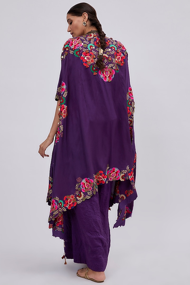 Purple Dupion Embroidered Cape Set by Minaxi Dadoo at Pernia's Pop Up Shop