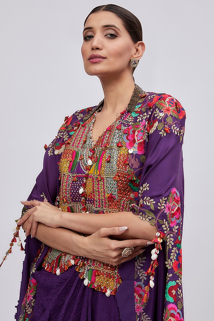 Purple Dupion Embroidered Cape Set by Minaxi Dadoo at Pernia's Pop Up Shop