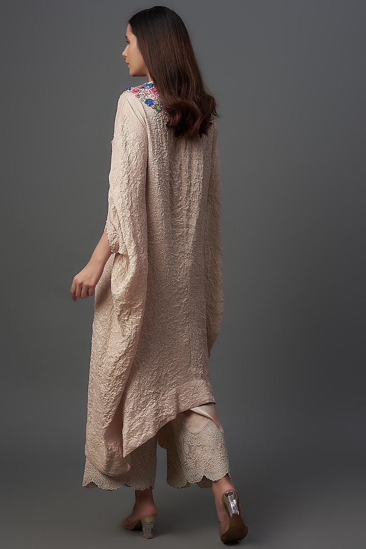 Ivory Crushed Dupion Embroidered Kaftan Set by Minaxi Dadoo at Pernia's Pop Up Shop