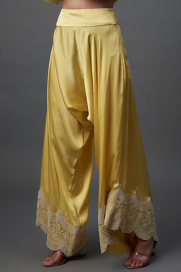 Yellow Dupion Embroidered Cape Set by Minaxi Dadoo at Pernia's Pop Up Shop