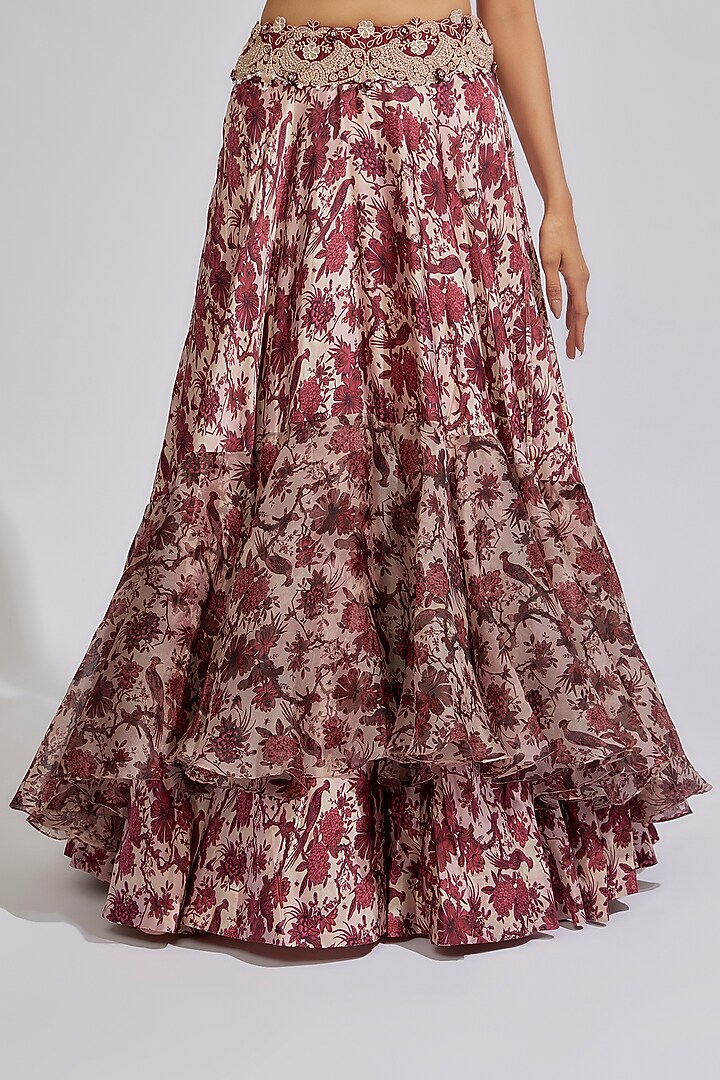 Pink & Maroon Satin Printed Bridal Lehenga Set by Minaxi Dadoo at Pernia's Pop Up Shop