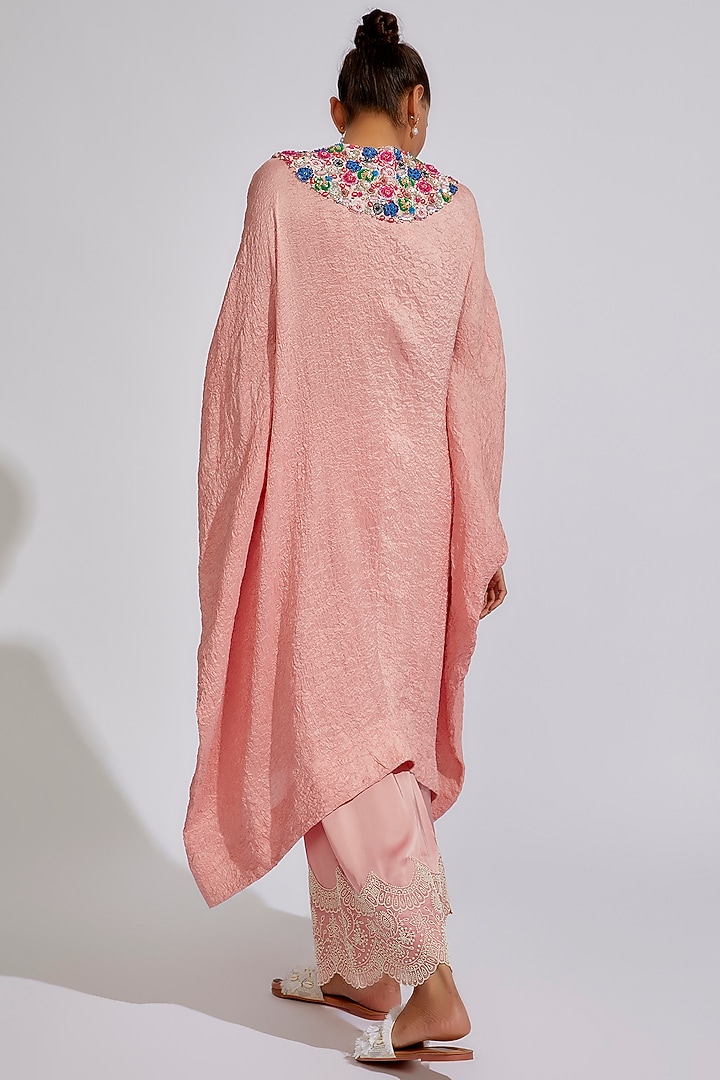 Pink Dupion Embroidered Kaftan Set by Minaxi Dadoo at Pernia's Pop Up Shop