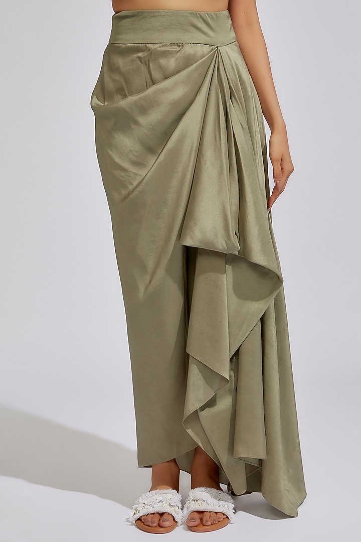 Olive Dupion Embroidered Cape Set by Minaxi Dadoo at Pernia's Pop Up Shop
