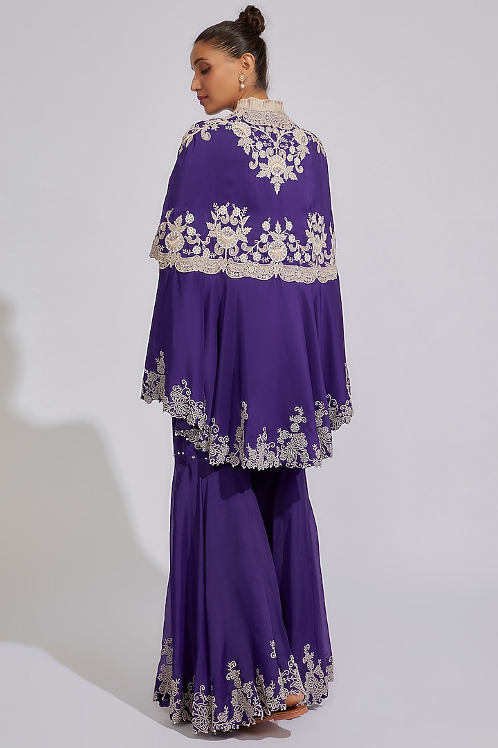 Purple Silk & Organza Embroidered Gharara Set by Minaxi Dadoo at Pernia's Pop Up Shop