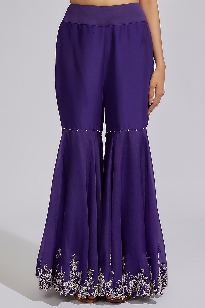 Purple Silk & Organza Embroidered Gharara Set by Minaxi Dadoo at Pernia's Pop Up Shop