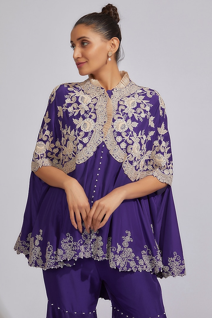 Purple Silk & Organza Embroidered Gharara Set by Minaxi Dadoo at Pernia's Pop Up Shop