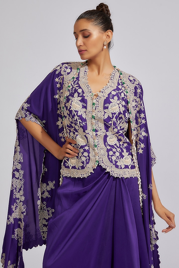 Violet Dupion Embroidered Cape Set by Minaxi Dadoo at Pernia's Pop Up Shop