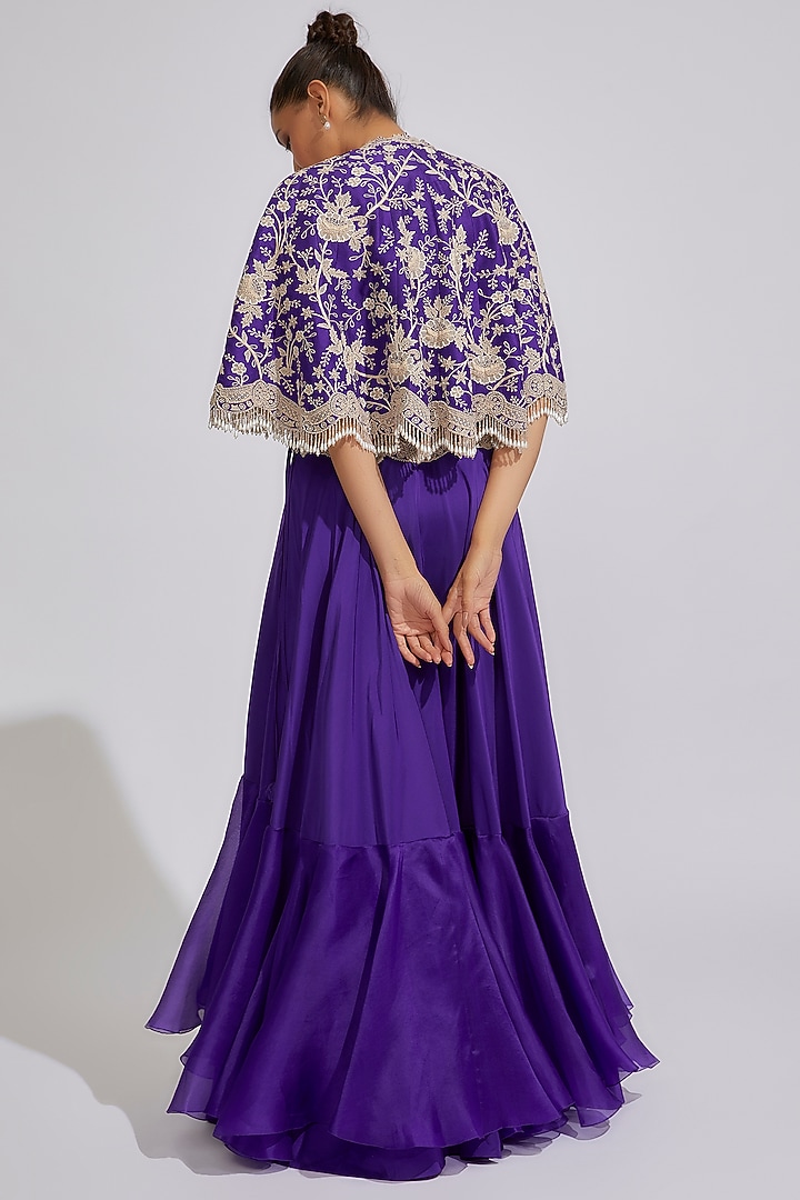 Violet Dupion Embroidered Cape Set by Minaxi Dadoo at Pernia's Pop Up Shop
