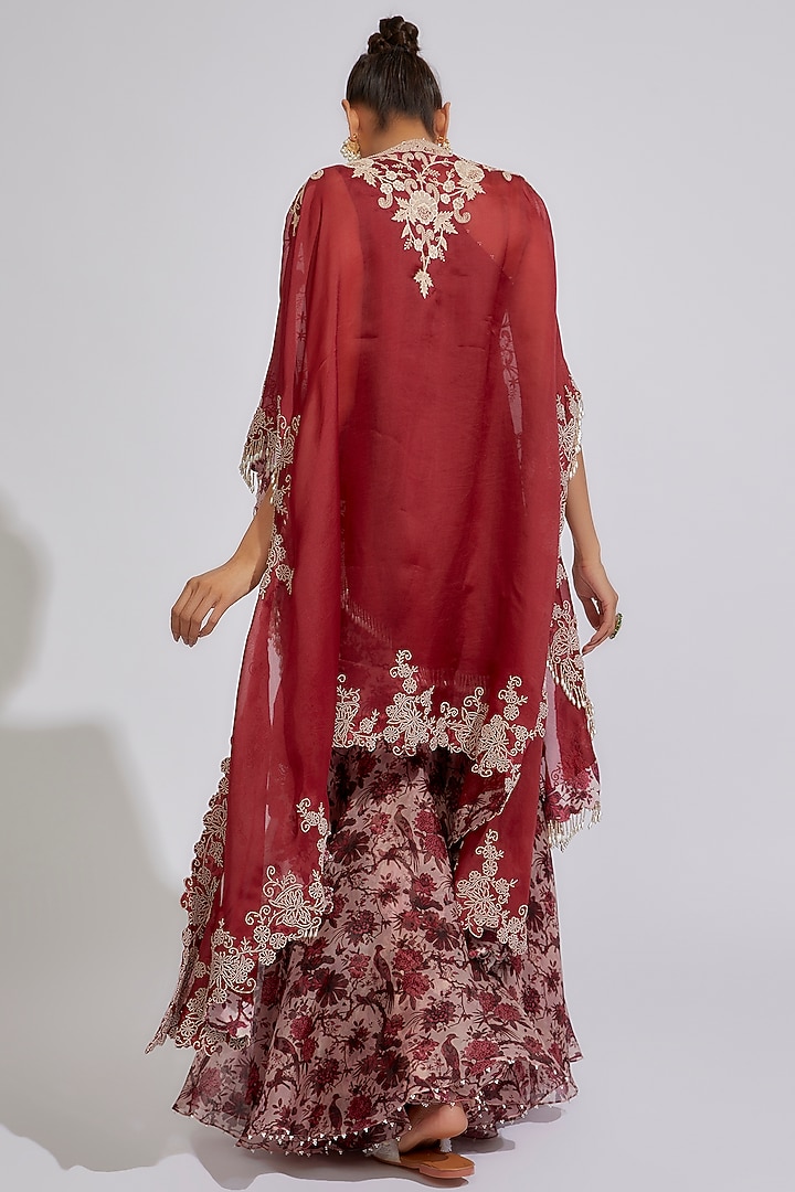 Maroon Organza Printed Bridal Sharara Set by Minaxi Dadoo at Pernia's Pop Up Shop