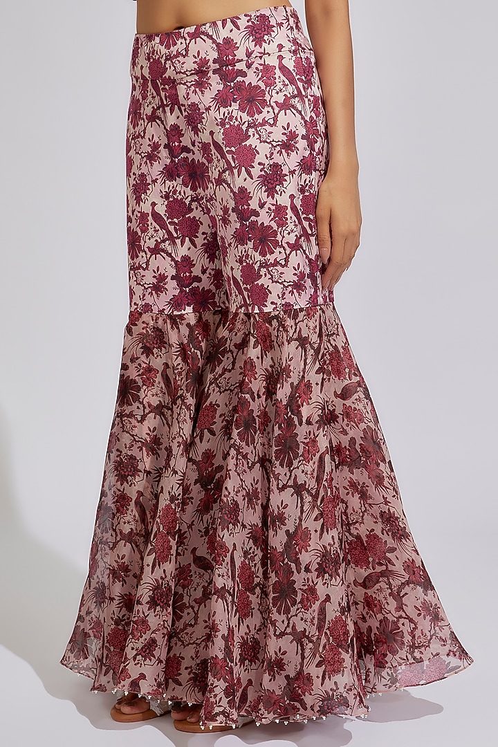 Maroon Organza Printed Bridal Sharara Set by Minaxi Dadoo at Pernia's Pop Up Shop