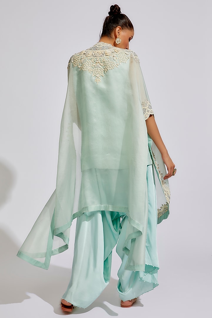 Powder Blue Organza Embroidered Cape Set by Minaxi Dadoo at Pernia's Pop Up Shop