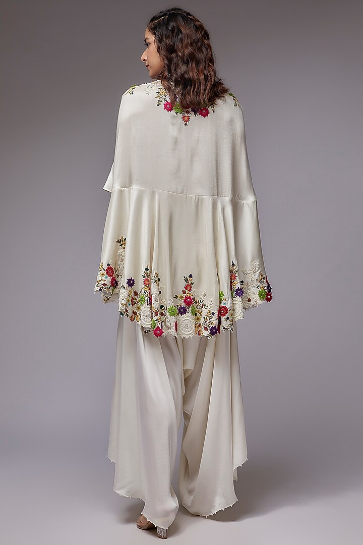 Ivory Dupion Silk Embroidered Cape Set by Minaxi Dadoo at Pernia's Pop Up Shop