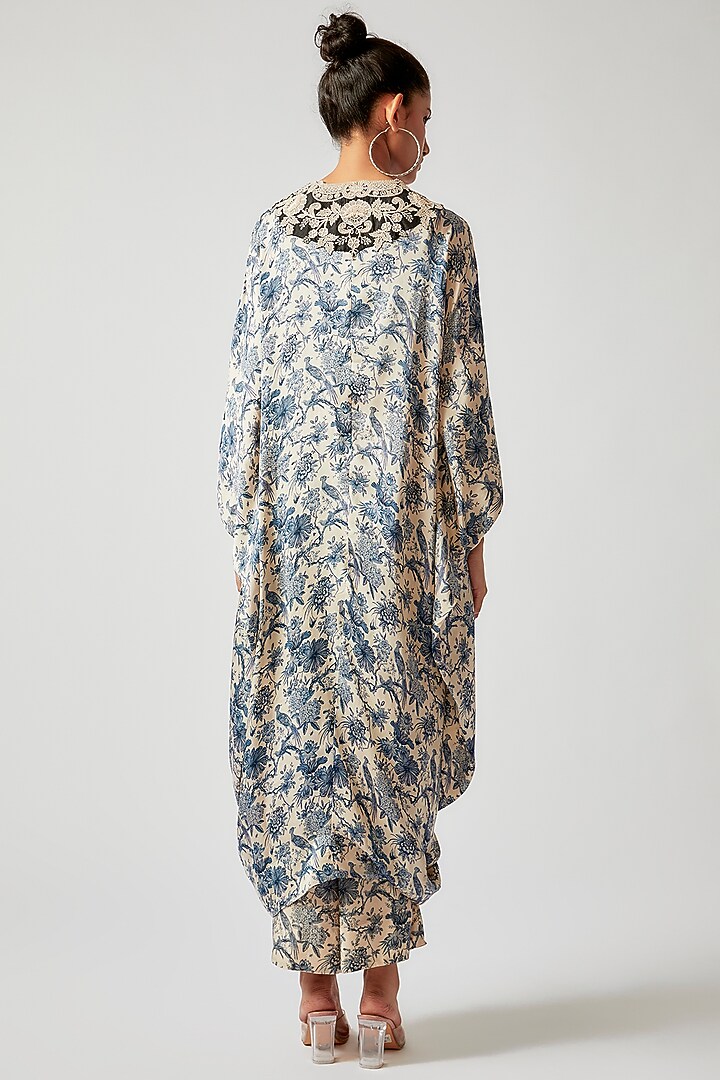 Beige Satin Printed Kaftan Set by Minaxi Dadoo at Pernia's Pop Up Shop