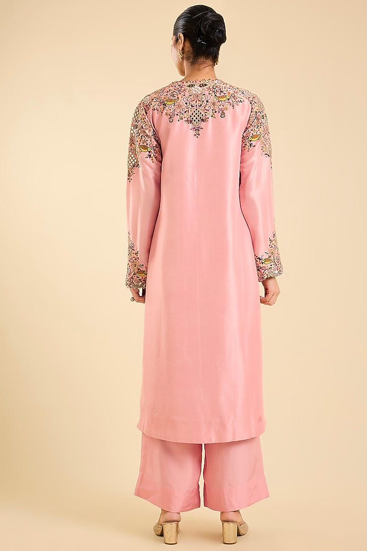 Blush Pink Dupion Thread Work Kurta Set by Minaxi Dadoo at Pernia's Pop Up Shop