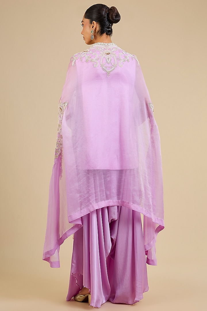 Lavender Dupion Embroidered Short Kurta Set by Minaxi Dadoo at Pernia's Pop Up Shop