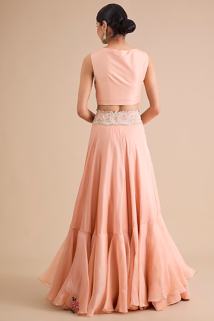 Peach Silk & Organza Tiered Skirt Set by Minaxi Dadoo at Pernia's Pop Up Shop