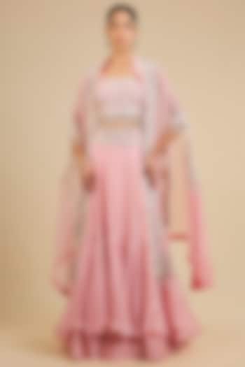 Blush Pink Silk & Organza Tiered Skirt Set by Minaxi Dadoo at Pernia's Pop Up Shop