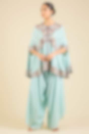Powder Blue Organza Embroidered Cape Set by Minaxi Dadoo at Pernia's Pop Up Shop