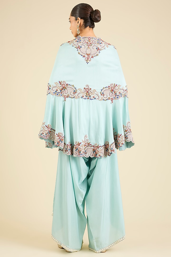 Powder Blue Organza Embroidered Cape Set by Minaxi Dadoo at Pernia's Pop Up Shop
