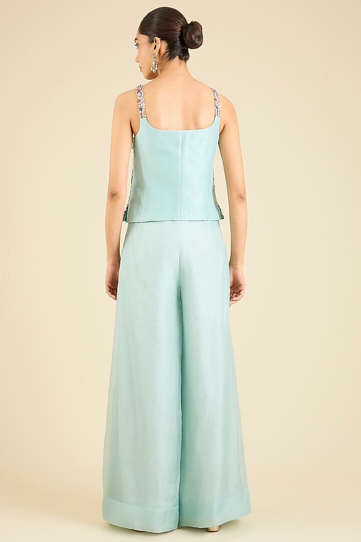 Powder Blue Organza Thread Embroidered Cape Set by Minaxi Dadoo at Pernia's Pop Up Shop