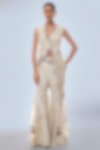 Ivory Dupion & Organza Embroidered Jacket Set by Minaxi Dadoo at Pernia's Pop Up Shop