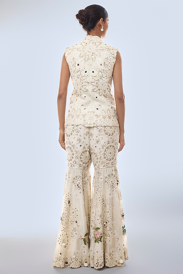 Ivory Dupion & Organza Embroidered Jacket Set by Minaxi Dadoo at Pernia's Pop Up Shop