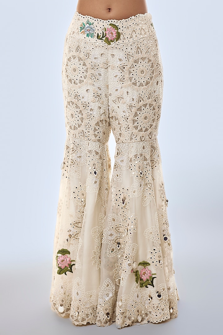Ivory Dupion & Organza Embroidered Jacket Set by Minaxi Dadoo at Pernia's Pop Up Shop