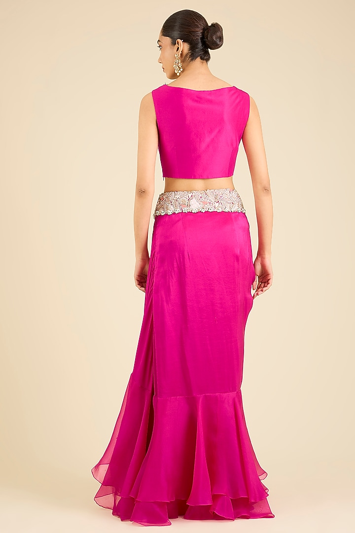 Rani Pink Dupion Thread Embroidered Cape Set by Minaxi Dadoo at Pernia's Pop Up Shop