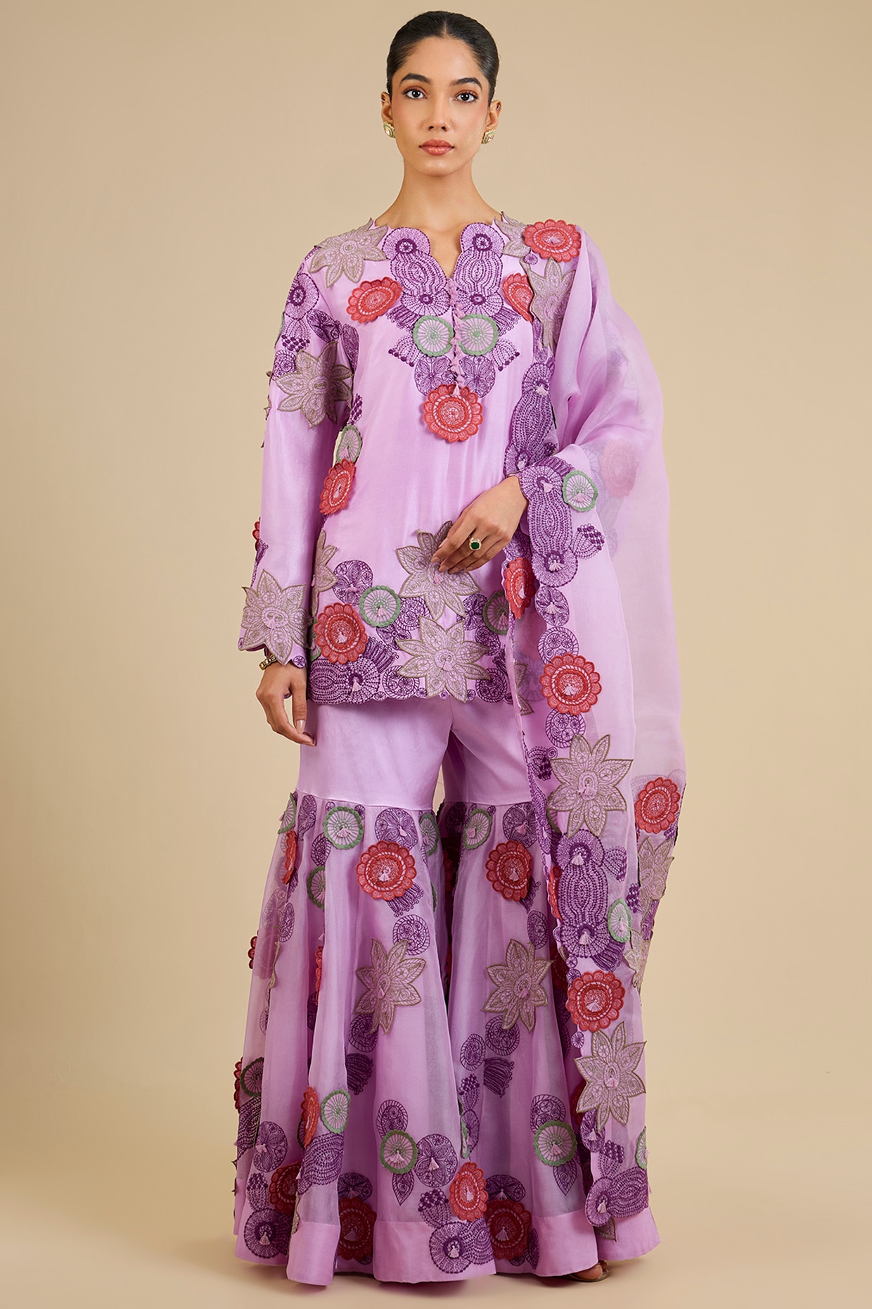 Minaxi Dadoo Lavender Silk & Organza Gharara Set