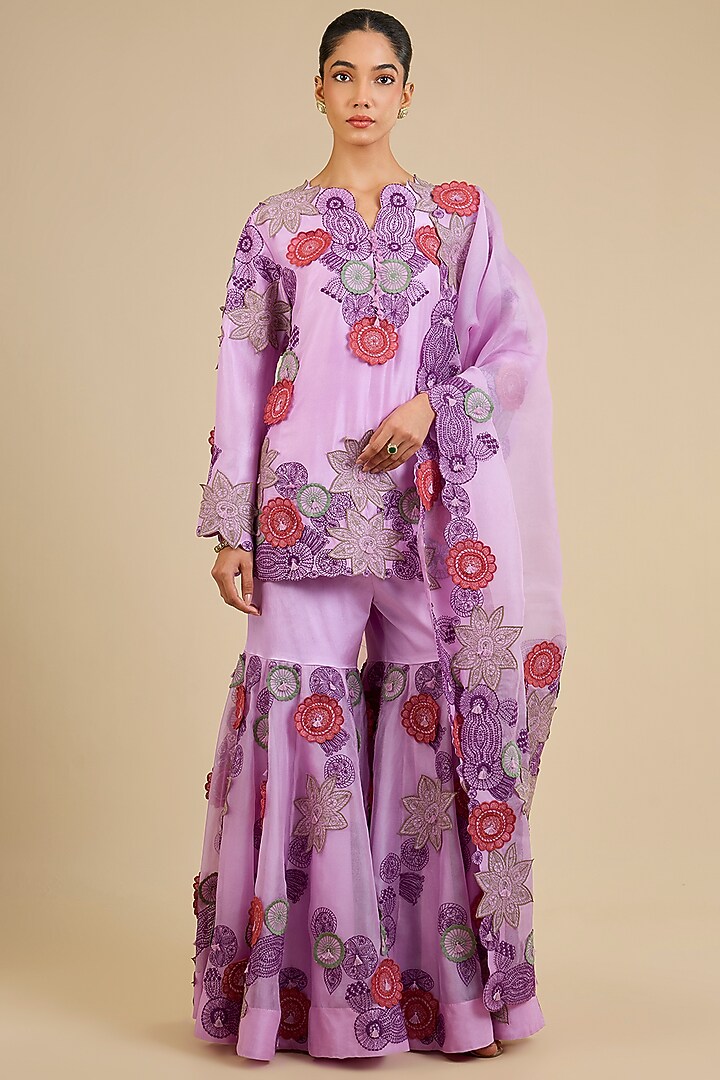 Lavender Silk & Organza Gharara Set by Minaxi Dadoo at Pernia's Pop Up Shop