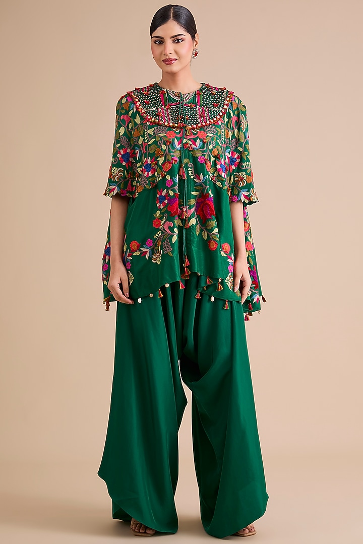 Emerald Green Dupion Silk Cape Set by Minaxi Dadoo at Pernia's Pop Up Shop
