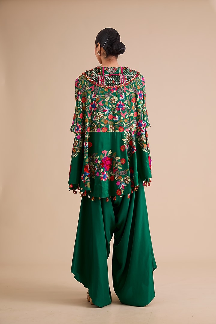 Emerald Green Dupion Silk Cape Set by Minaxi Dadoo at Pernia's Pop Up Shop