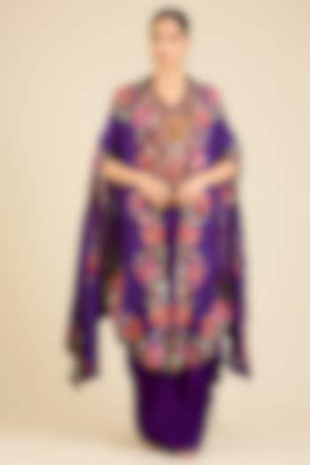 Purple Dupion & Silk Thread Embroidered Cape Set by Minaxi Dadoo at Pernia's Pop Up Shop