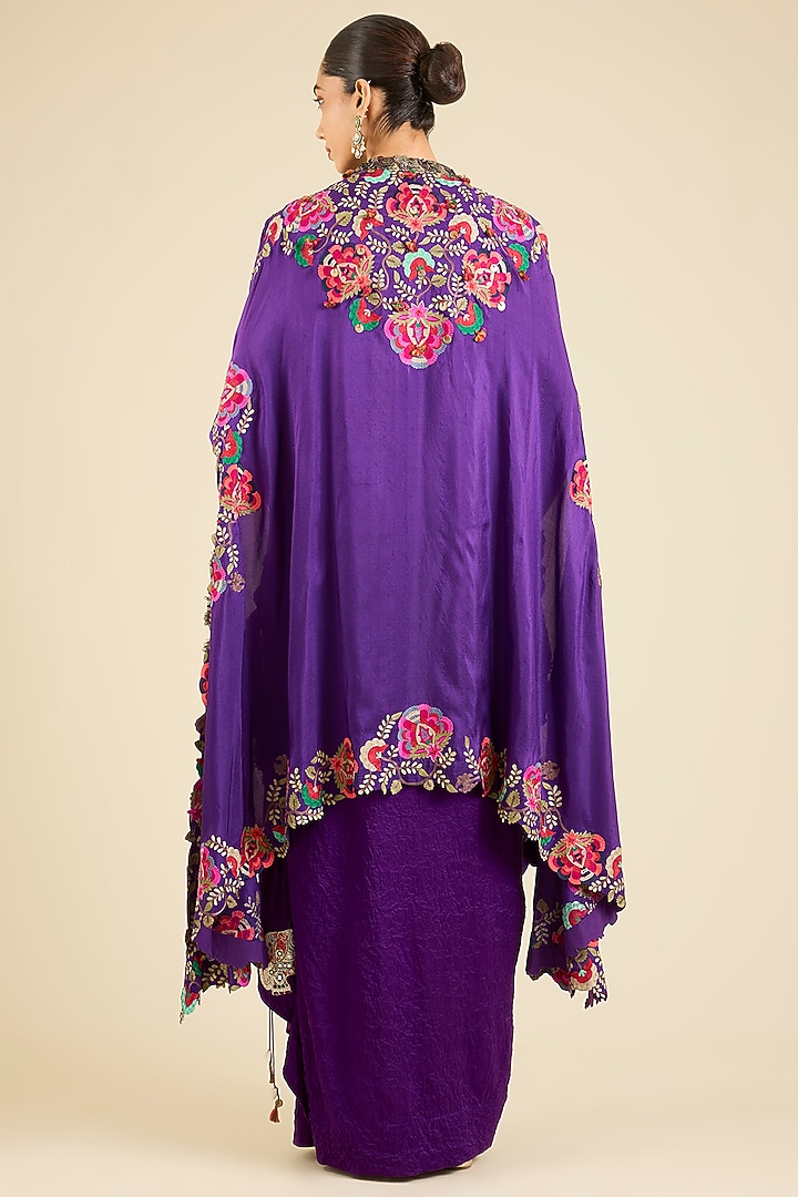 Purple Dupion & Silk Thread Embroidered Cape Set by Minaxi Dadoo at Pernia's Pop Up Shop
