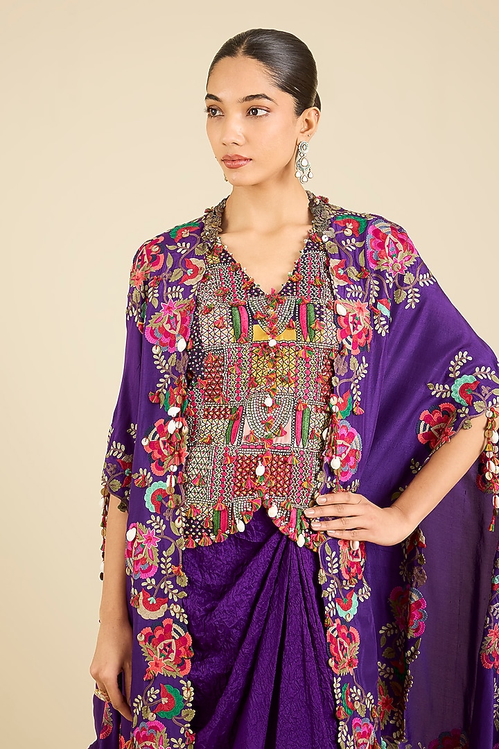 Purple Dupion & Silk Thread Embroidered Cape Set by Minaxi Dadoo at Pernia's Pop Up Shop