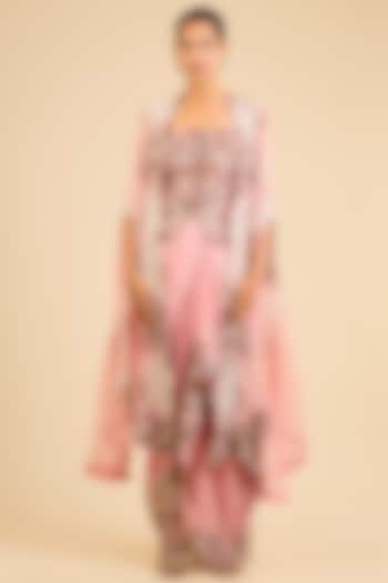Peach Dupion Embroidered Pick-Up Skirt Set by Minaxi Dadoo at Pernia's Pop Up Shop