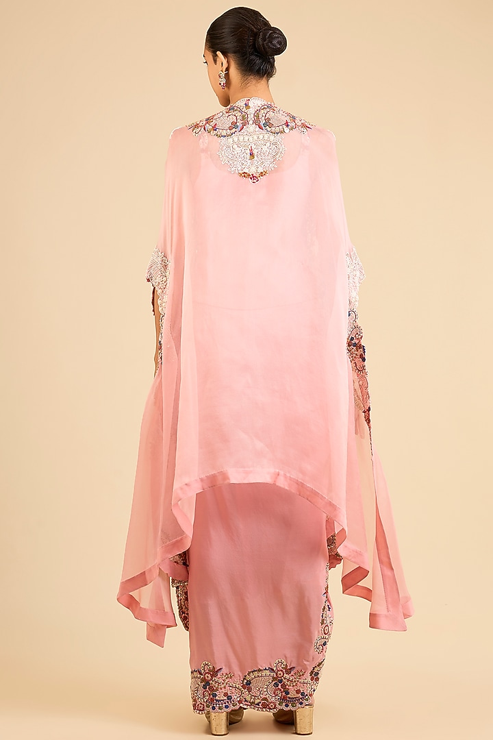 Peach Dupion Embroidered Pick-Up Skirt Set by Minaxi Dadoo at Pernia's Pop Up Shop