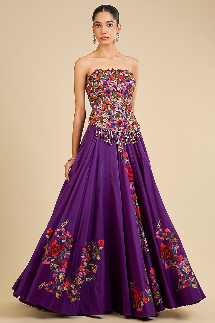 Purple Silk Skirt Set by Minaxi Dadoo at Pernia's Pop Up Shop