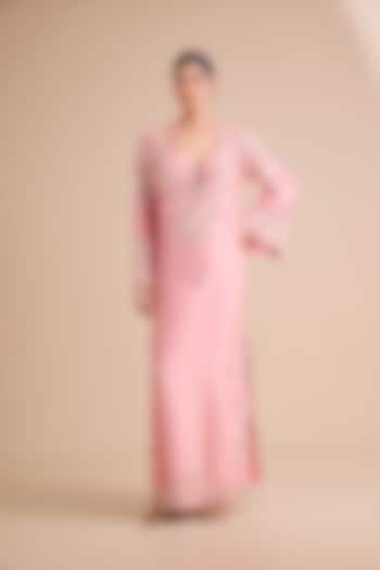 Blush Pink Dupion Mirror Work Kaftan by Minaxi Dadoo at Pernia's Pop Up Shop