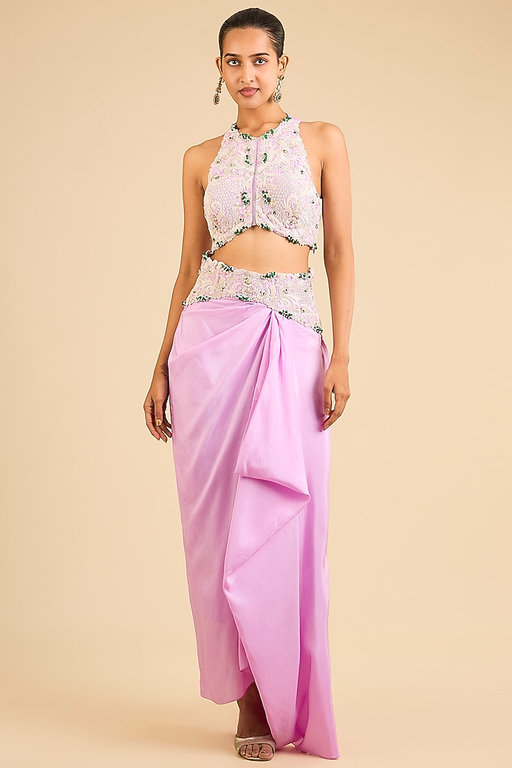 Lavender Silk Pick-Up Skirt Set by Minaxi Dadoo at Pernia's Pop Up Shop