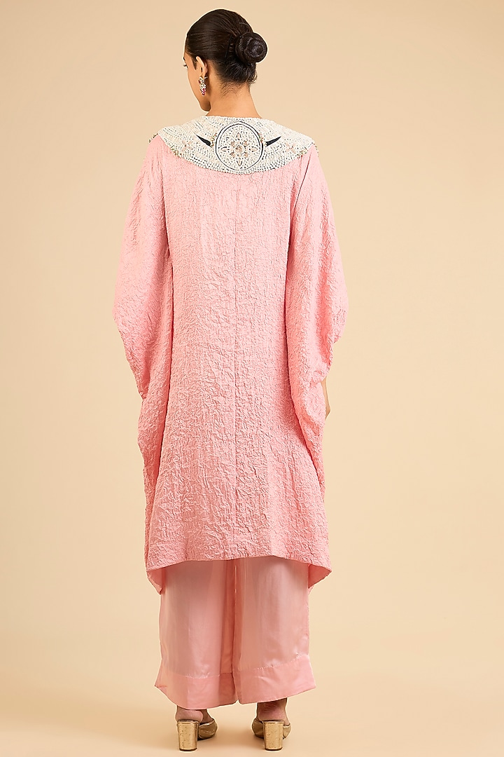 Peach Dupion Crushed Kaftan Set by Minaxi Dadoo at Pernia's Pop Up Shop